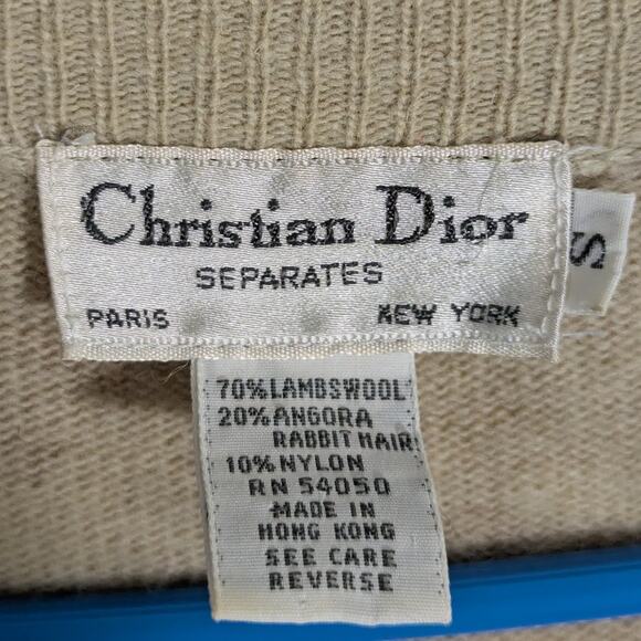 Christian Dior M Cardigan Sweater Beige Floral Lambswool Angora Nylon Vintage - Picture 2 of 4